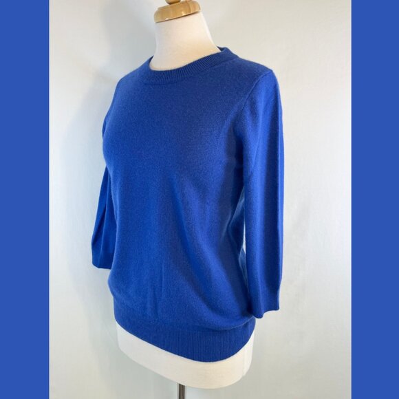 J.Crew Italian Cashmere Crewneck Royal Blue 3/4 Sleeve Sweater - size M - Picture 7 of 11